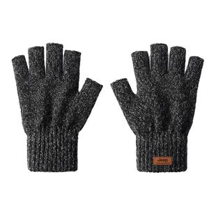 jeep吉普手套男士冬季骑行防风保暖可触屏半指学生羊毛混纺手套男