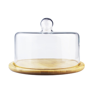 玻璃透明罩果盘盘下午茶蛋糕罩展示盘木质甜点托盘蛋糕盘水果切块