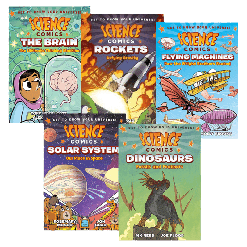 科学漫画系列5册套装 英文原版 Science Comics 恐龙 飞行器 火箭 太阳系 大脑 青少年读物 进口原版英语故事书 全英文版