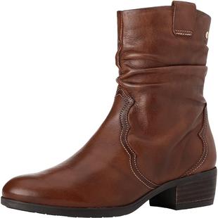 Pikolinos派高雁冬季擦色牛皮圆头粗跟中跟纯色短靴PA11410