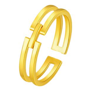 几何H戒指女纯银镀黄金色素圈双层线条设计开口指环简约百搭INS风