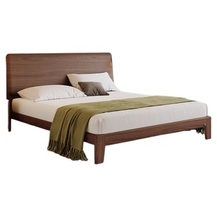 顾家家居中古风胡桃木全实木床小户型双人齐边主卧大床家用实木床