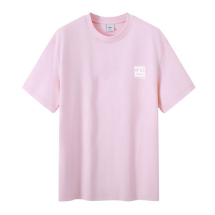 TEEK夏季藕粉色男士短袖t恤纯棉China中国青少年半袖夏装潮牌上衣
