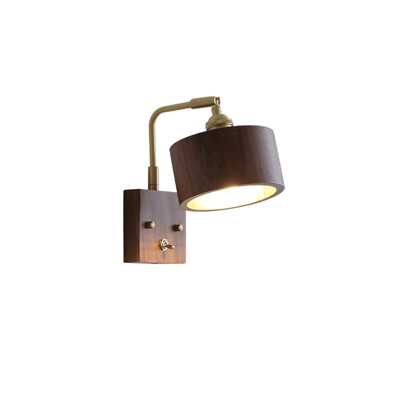 黑胡桃木左右旋转聚光带开关壁灯