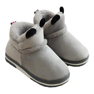 中大童棉拖鞋冬季儿童宝贝棉鞋加绒加厚保暖防滑卡通带后跟毛拖鞋