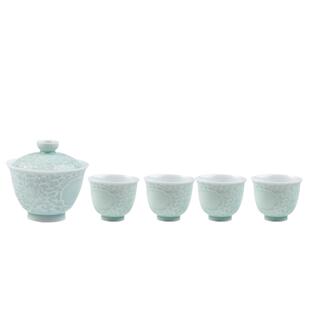 景德镇官方陶瓷中式影青盖碗套装家用手工功夫茶具茶杯个人专用