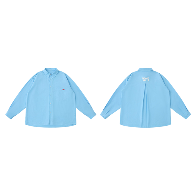 WARMTREES树树脆脆乐园瓢虫压印标天蓝色纸感长袖衬衫