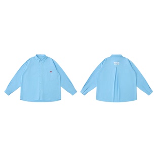 warmtrees树树脆脆乐园瓢虫压印标天蓝色纸感长袖衬衫2025新款男