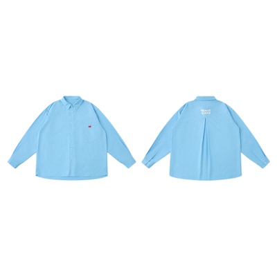 warmtrees树树脆脆乐园瓢虫压印标天蓝色纸感长袖衬衫2025新款男