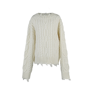 aaaaxbbb 卡里诺帆船 不规则白色麻花毛衣女设计感短款显瘦上衣