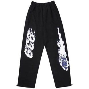 韩国939火焰印花运动裤女秋冬宽松直筒阔腿裤子休闲爵士街舞卫裤