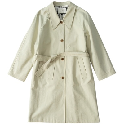 然若 全棉 切尔西领风衣外套女款2025新款小个子中长款过膝大衣