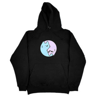 现货正品Leon Karssen蓝污猫阴阳猫头印花宽松休闲帽衫连帽卫衣男