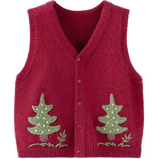 babylove婴儿针织马甲秋冬羊毛针织背心小坎肩保暖马夹浮翠流丹