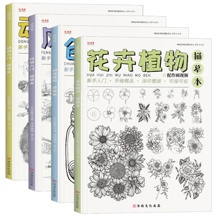 创意静物动物花卉风景线稿描摹本 恐龙植物入门漫画技法画画自学教程图册动漫卡通二次元基础素描临摹画画册