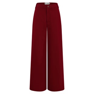 BALIANG「捌樑」荭'Rubicene' 绛红斜纹肌理修身直筒阔腿休闲长裤