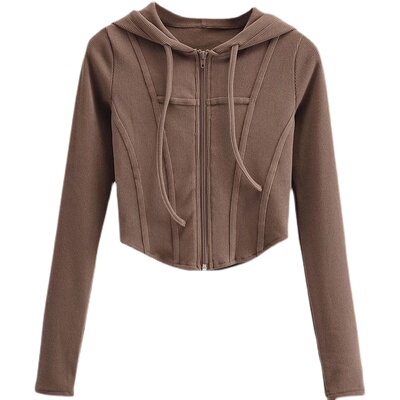 辣妹风鱼骨连帽卫衣短款外套