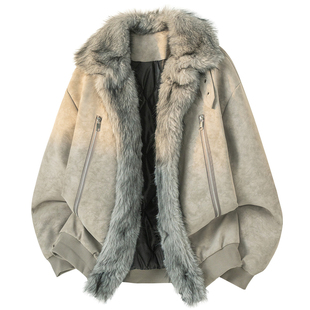 PAEFA 美式高街雾面座山雕大毛领仿狐狸毛设计保暖加厚棉服男女款