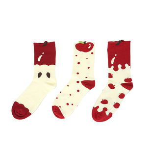 chedoir猜岛苹果袜子女款秋冬可爱甜美isn红色本命年中筒袜圣诞袜