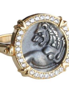 仿古币真币制模精美回头狮戒指