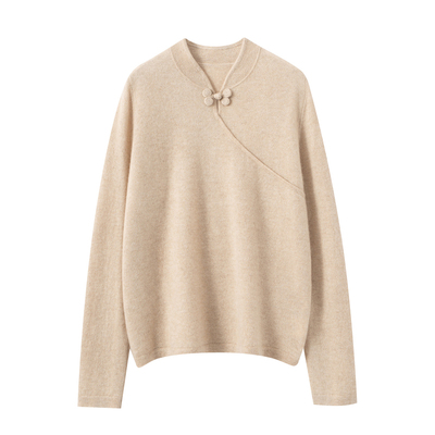 羊绒衫女100山羊绒纯色25秋冬季新款薄款套头短袖时尚立领针织衫