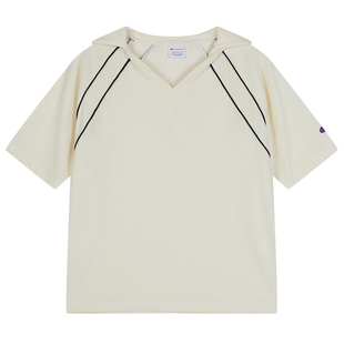 Champion冠军灯芯绒v领polo衫女夏季航海系穿搭Navycore短袖t恤
