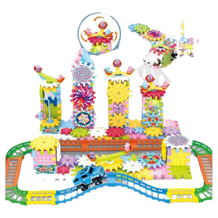 抖音同款电动齿轮积木电子套装拼插拼装电动儿童玩具轨道男女孩子