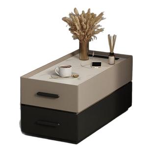 沙发边柜带电源插座客厅沙发旁实木岩板边几40宽40高轻奢感夹缝柜