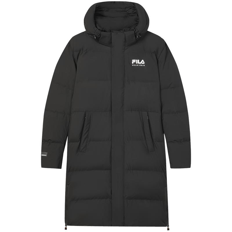 FILA 斐乐官方男士长款羽绒服冬季休闲简约保暖连帽上衣