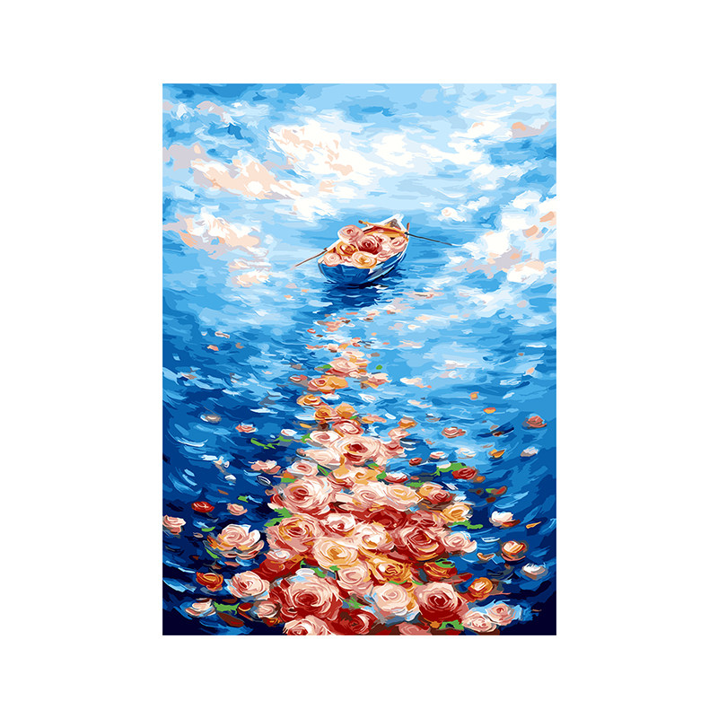 手工填色花卉风景数字油画