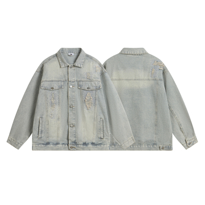 3KU夫妇春秋新款水洗做旧翻领牛仔外套夹克男女情侣休闲百搭上衣