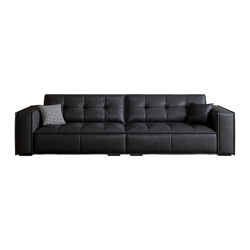 意式极简头层牛皮沙发现代简约北欧小户型轻奢复古豆腐块真皮沙发