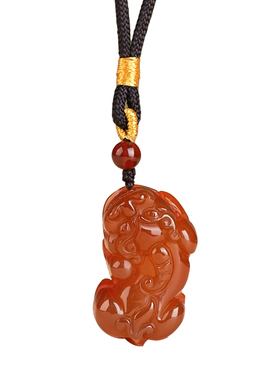 天然红玛瑙貔貅吊坠男款项链