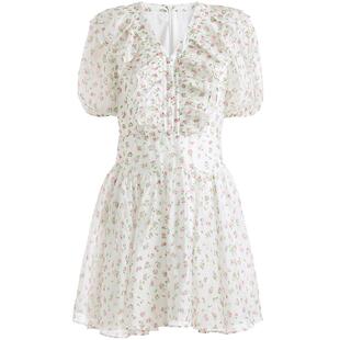 【FIVE PLUS 奥莱】连衣裙女清新碎花高腰荷叶边泡泡袖裙子女夏装