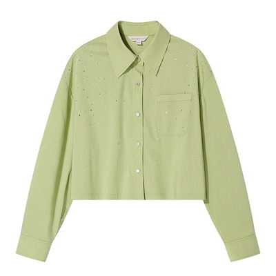 【天丝系列】Goodland美地春季水晶烫钻截短式莱赛尔衬衫