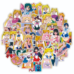 50张可爱ins水冰月美少女战士卡通动漫贴纸装饰笔记本头盔相框画手账收纳盒水杯电动车滑板行李箱DIY防水贴纸