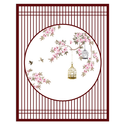 中式古典玻璃磨砂贴膜古典花鸟阳台移门透光不透明静电免胶窗花纸