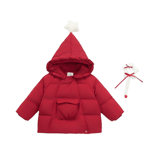 女童超好看羽绒棉服冬装2025新款儿童新年红色外套宝宝拜年服棉袄