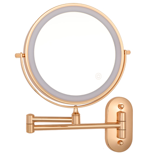 浴室化妆镜壁挂带灯免打孔酒店卫生间led镜子折叠伸缩双面美容镜