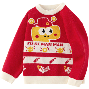 巴拉巴拉宝宝针织衫男童女童毛衣红色拜年服秋冬季款童装儿童打底