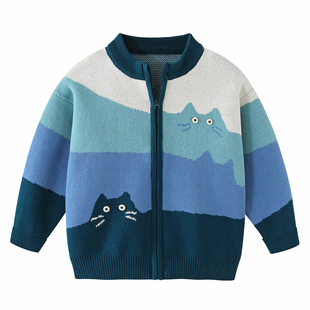 男童毛衣外套2025秋冬季宝宝纯棉拉链开衫儿童卡通加绒棉线衣8169