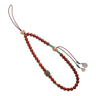 琼睿新款招财纳福南红圆珠手机链景泰蓝梅花手腕款挂绳菱镁矿绿松石相机u盘小挂件精致高级感女士随身饰品