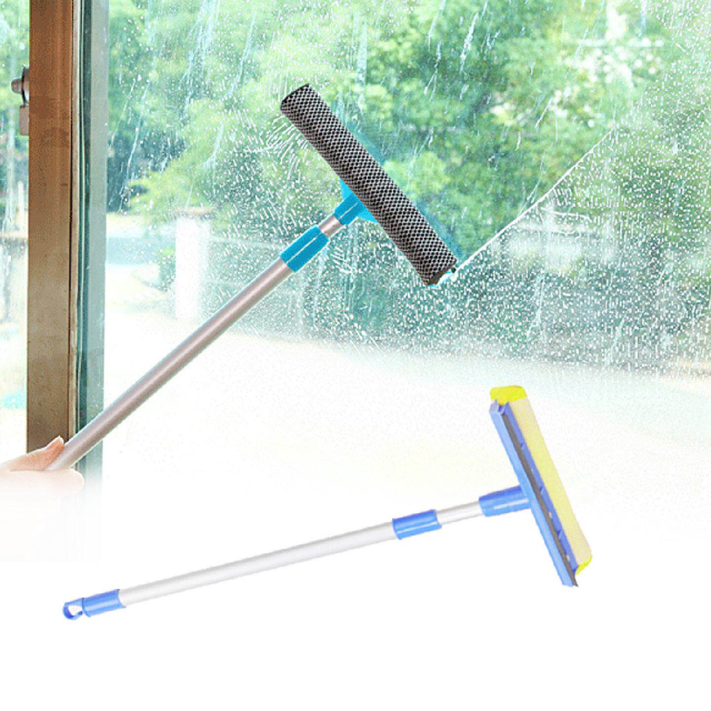 可伸缩手柄加长玻璃窗刮水器 海绵吸水双面擦窗器 家用绿色玻璃清