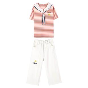 初中生套装女短袖T恤海军领日系JK七分裤高中学生两件套2025夏季