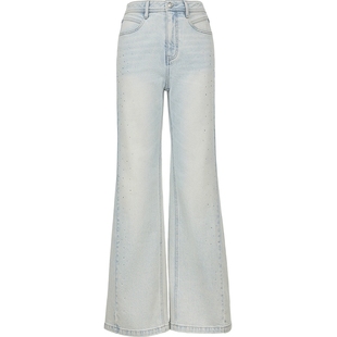 ONLY2026春季新款个性闪耀亮钻装饰裤线前移水洗微喇牛仔裤女