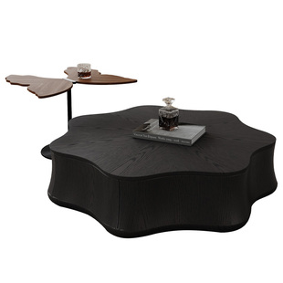 意式极简圆形实木茶几家用轻奢小户型胡桃木茶台网红简约现代组合