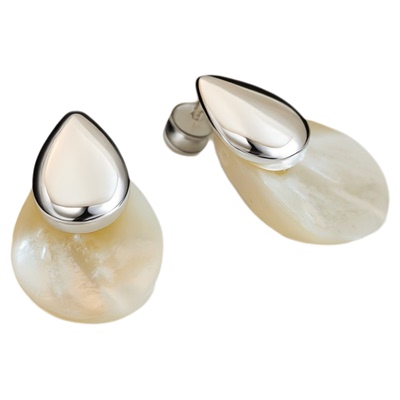 设计师款贝母水滴形气质银色耳钉