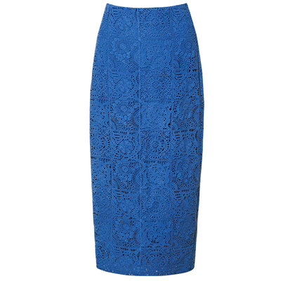 罗衣优雅气质水溶花宝蓝色半身裙