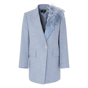 IDPAN淡人西装新款精致通勤肌理感浅紫色羽毛胸花廓形西服女