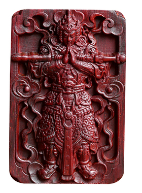 小叶紫檀木雕韦陀菩萨吊坠